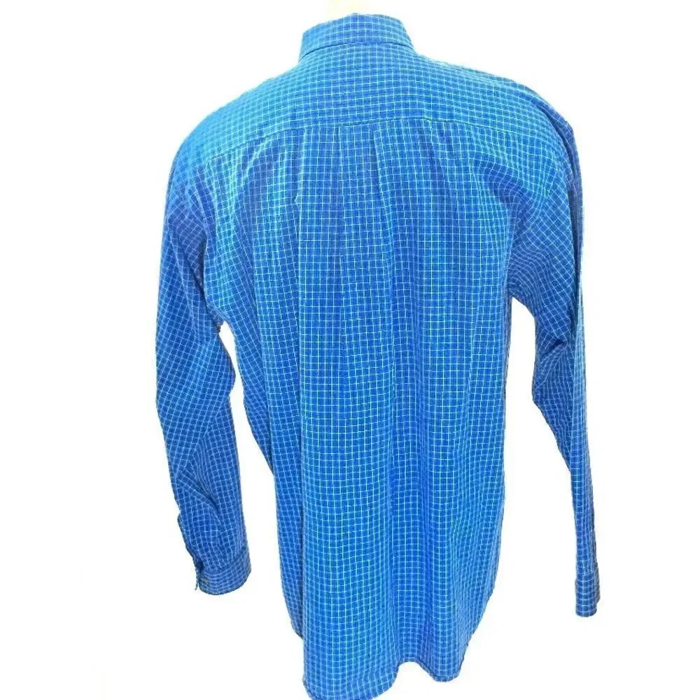 Mens Banana Republic Blue Tattersall Check Button Front Long Sleeve Shirt Sz XL